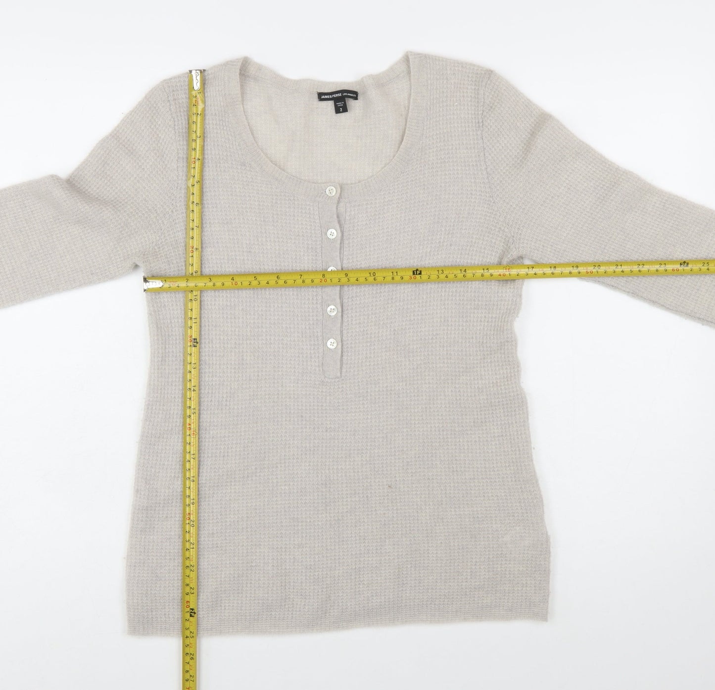 James Perse Women’s Beige Cashmere Henley Jumper Size M