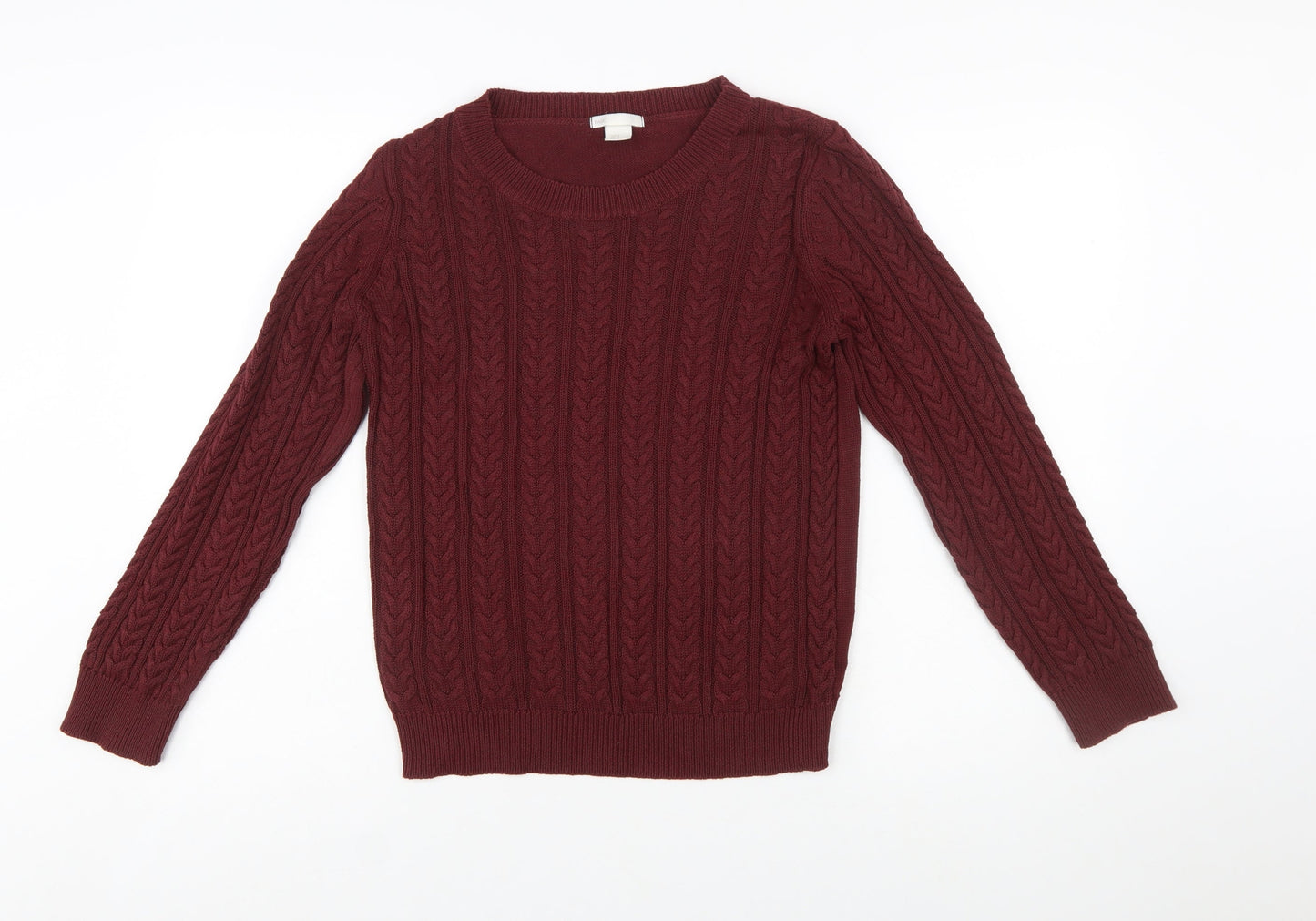 H&M Women Red Cable-Knit Crew Neck Long Sleeve Jumper Size S