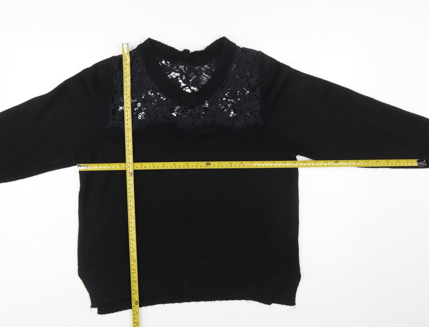 Cotton Traders Womens Black Size 16 Lace V-Neck Knit Jumper