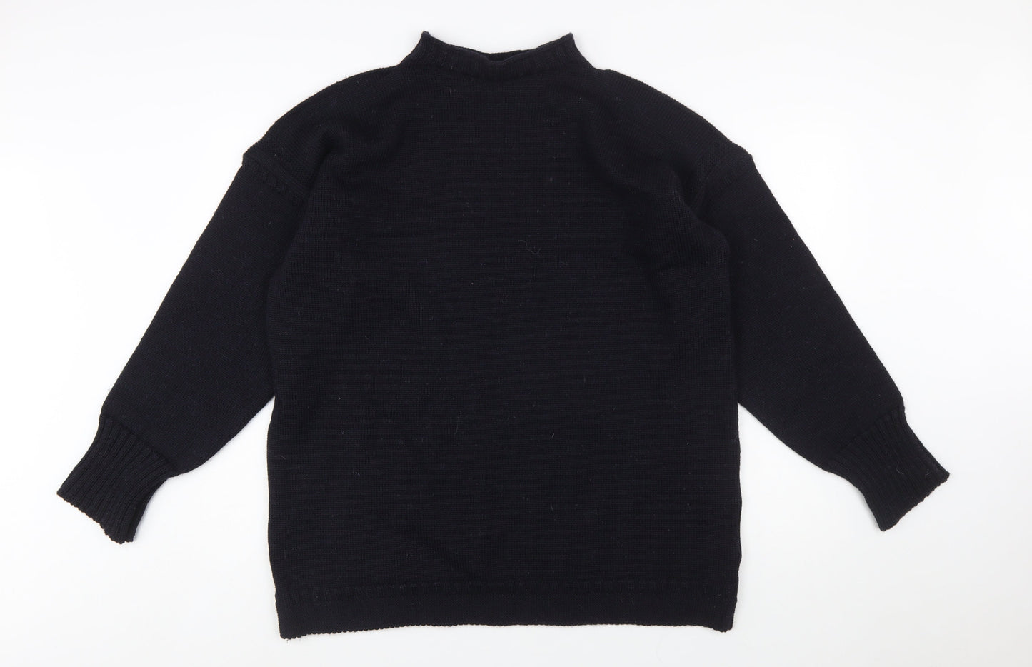 Channel Jumper Men's Black Wool Mock Neck Pullover Jumper M