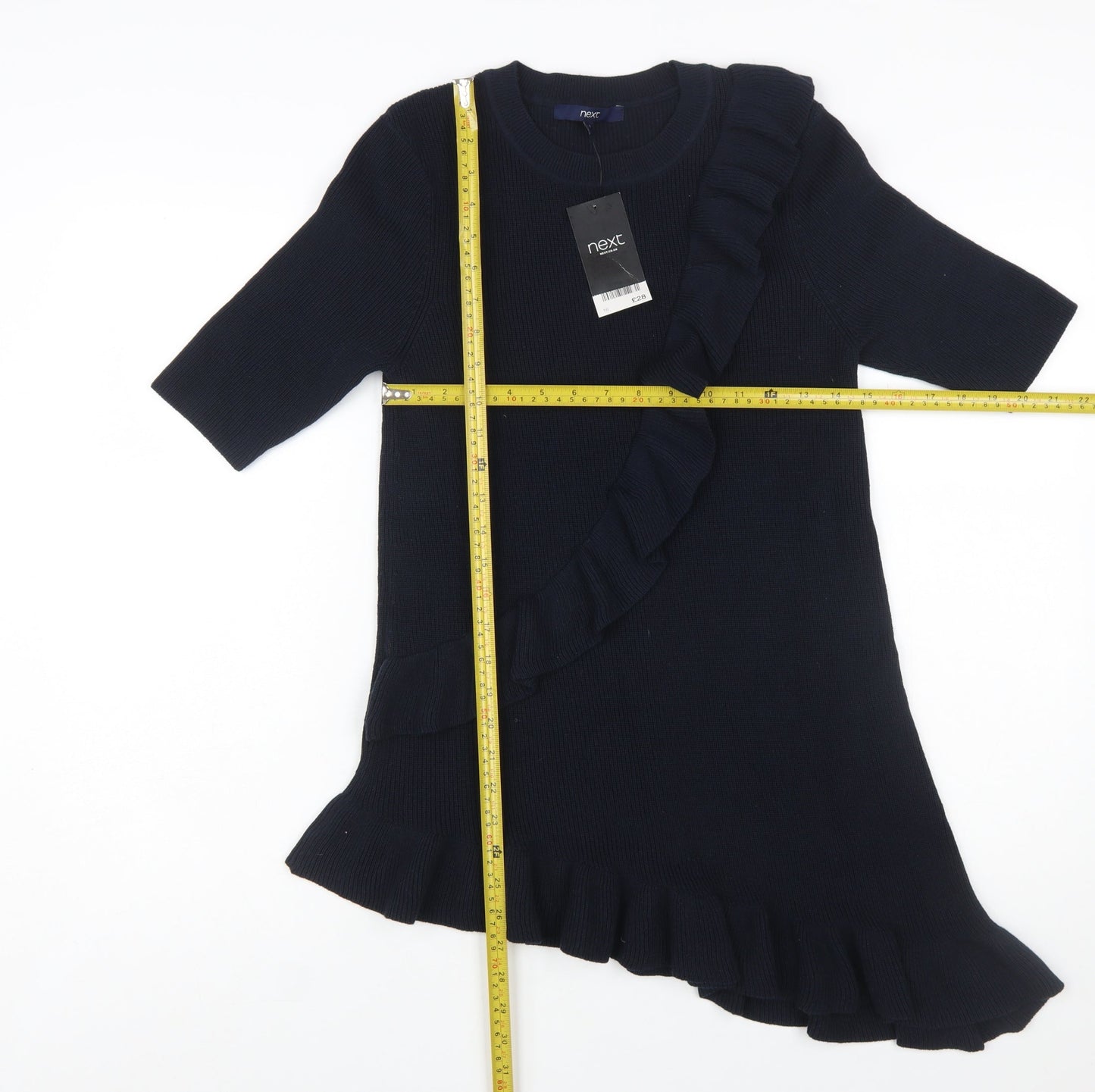 Next Women’s Blue Ruffle Knit Tunic Jumper Size 16 3/4 Sleeve