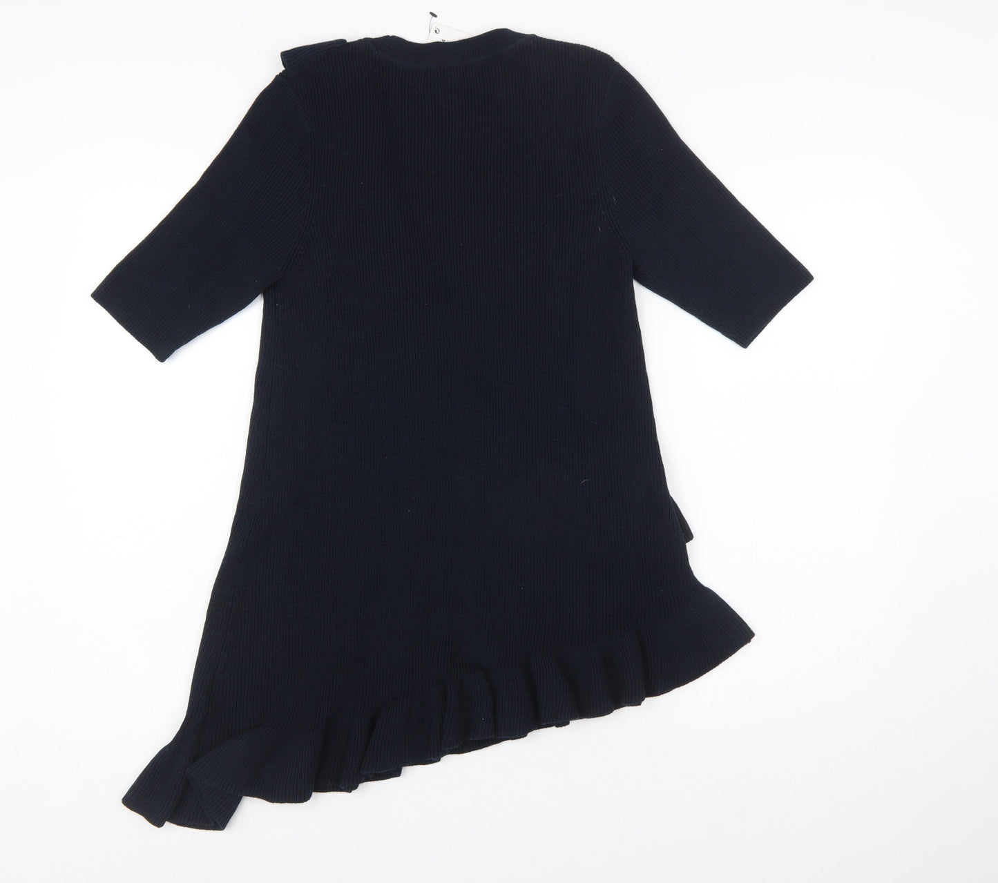 Next Women’s Blue Ruffle Knit Tunic Jumper Size 16 3/4 Sleeve