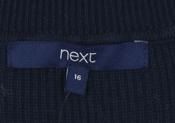 Next Women’s Blue Ruffle Knit Tunic Jumper Size 16 3/4 Sleeve