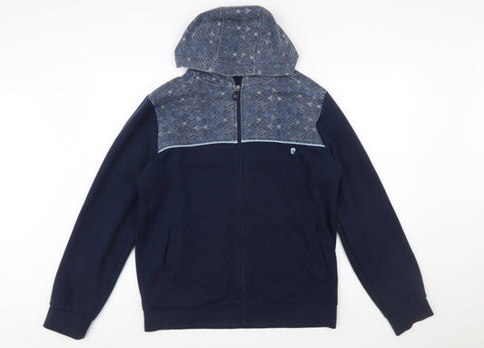 Pierre Cardin Mens Blue Full Zip Hoodie L Geometric Sport Style