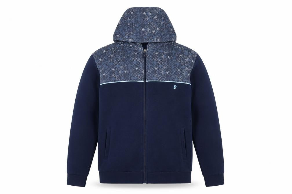 Pierre Cardin Mens Blue Full Zip Hoodie L Geometric Sport Style