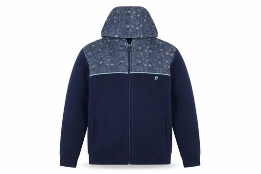 Pierre Cardin Mens Blue Full Zip Hoodie L Geometric Sport Style