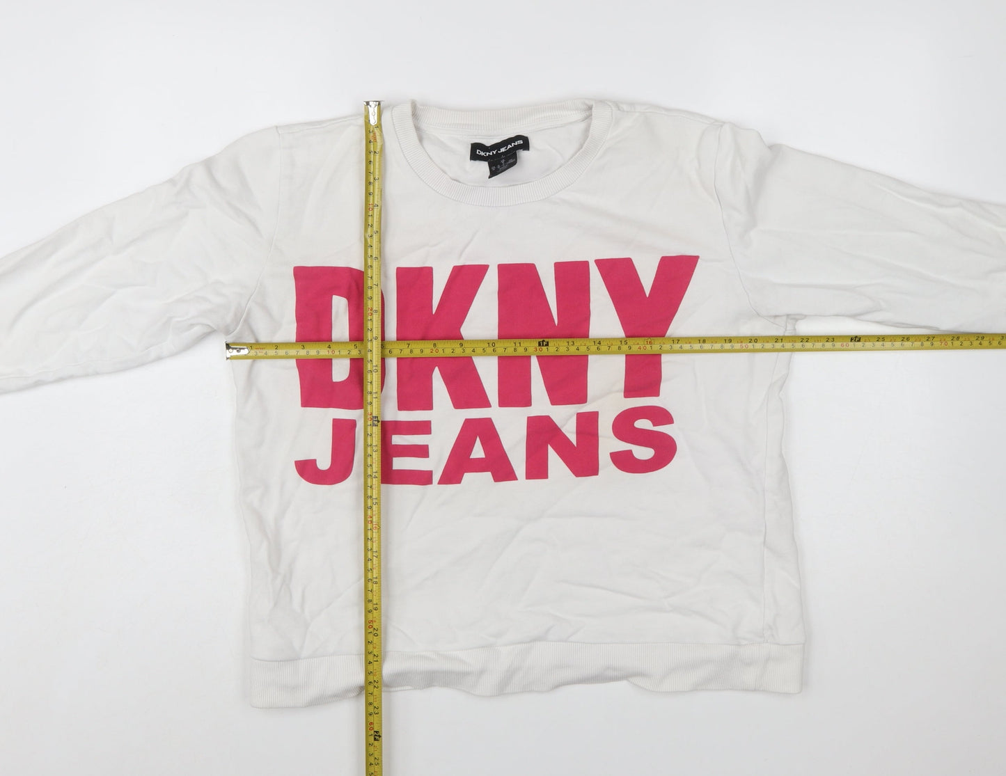 DKNY Jeans Womens White Sweatshirt Medium Crew Neck Pullover