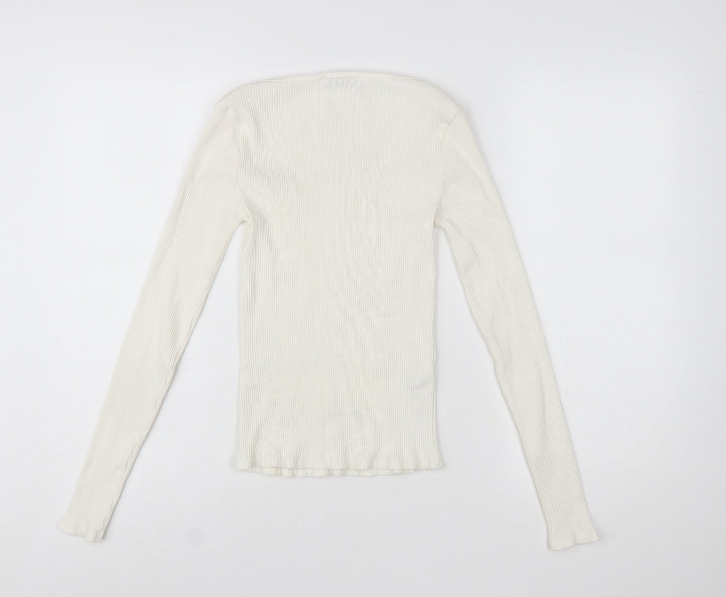 MNG Women Ivory Long Sleeve Square Neck Slim Fit Top M