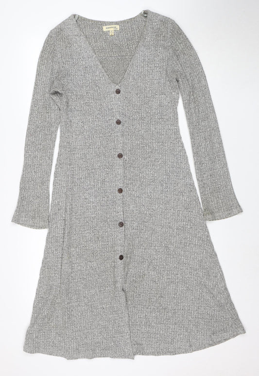 Monteau Los Angeles Women’s Grey Knit Shirt Dress Size M Long Sleeve