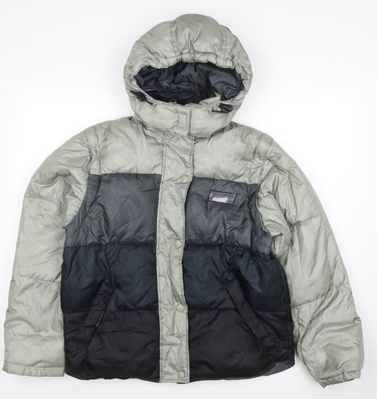 Everest Bay Women's Grey Blue Puffer Jacket Size S Hooded Down Coat