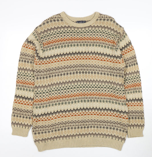 Cherokee Men's Beige Fair Isle Cotton Pullover Jumper Size L