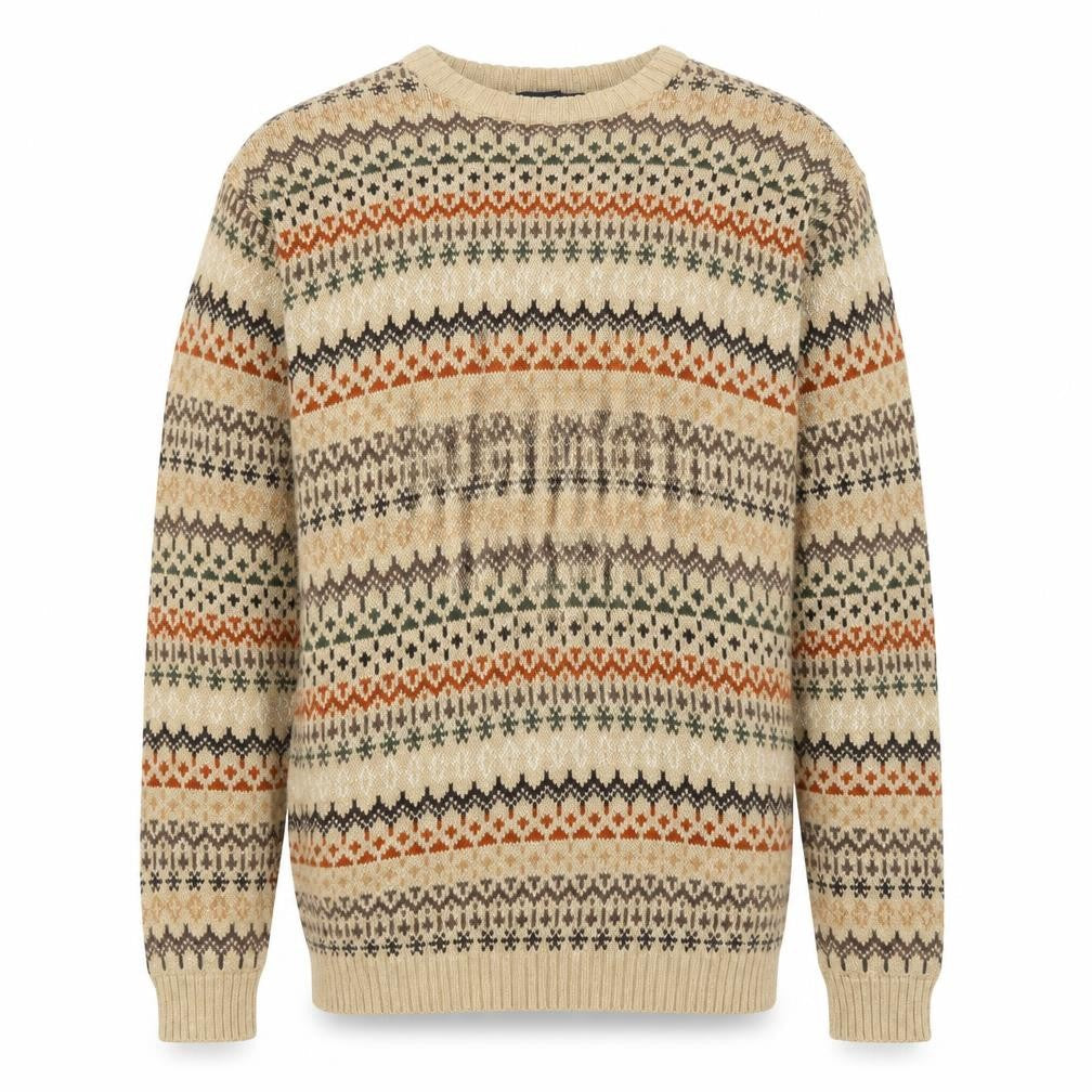 Cherokee Men's Beige Fair Isle Cotton Pullover Jumper Size L