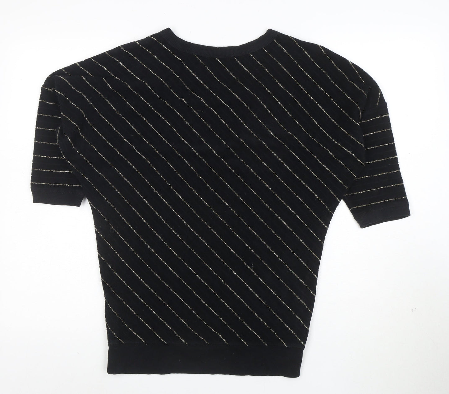 Juicy Couture Womens Black Striped Short Sleeve V-Neck Knit Top S