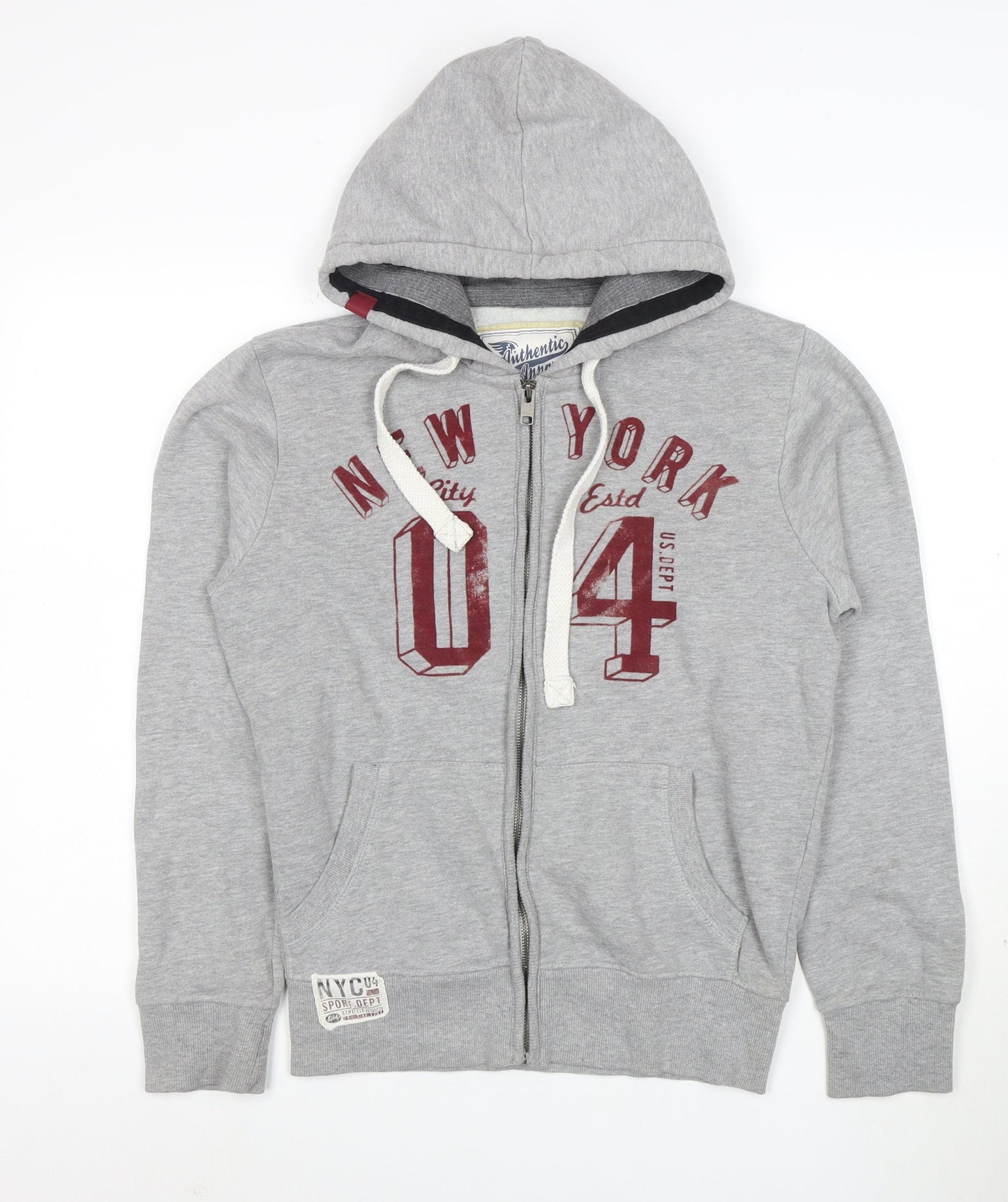 Authentic Apparel Men’s Grey XS Full Zip Hoodie with Logo Print