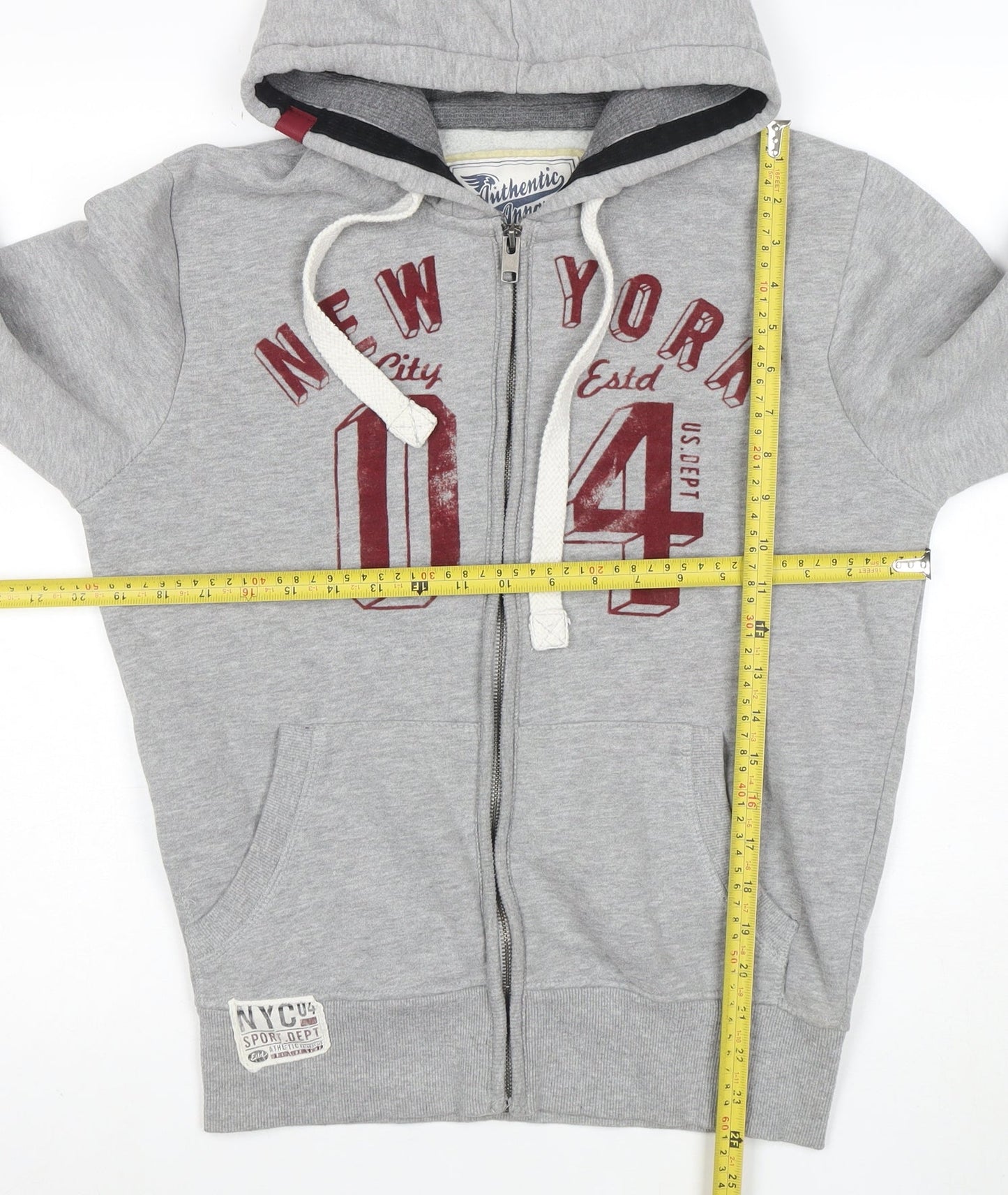 Authentic Apparel Men’s Grey XS Full Zip Hoodie with Logo Print
