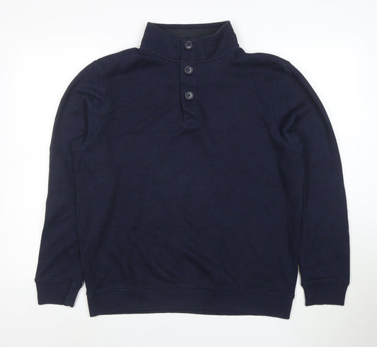 Maine New England Men's Blue Henley Sweatshirt L Classic Style