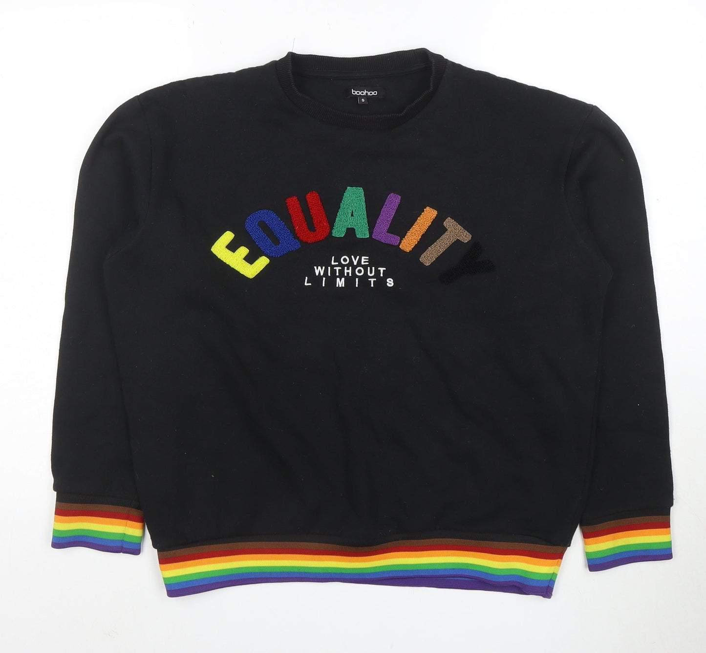 Boohoo Men’s Black Equality Rainbow Embroidered Pullover Sweatshirt Size S