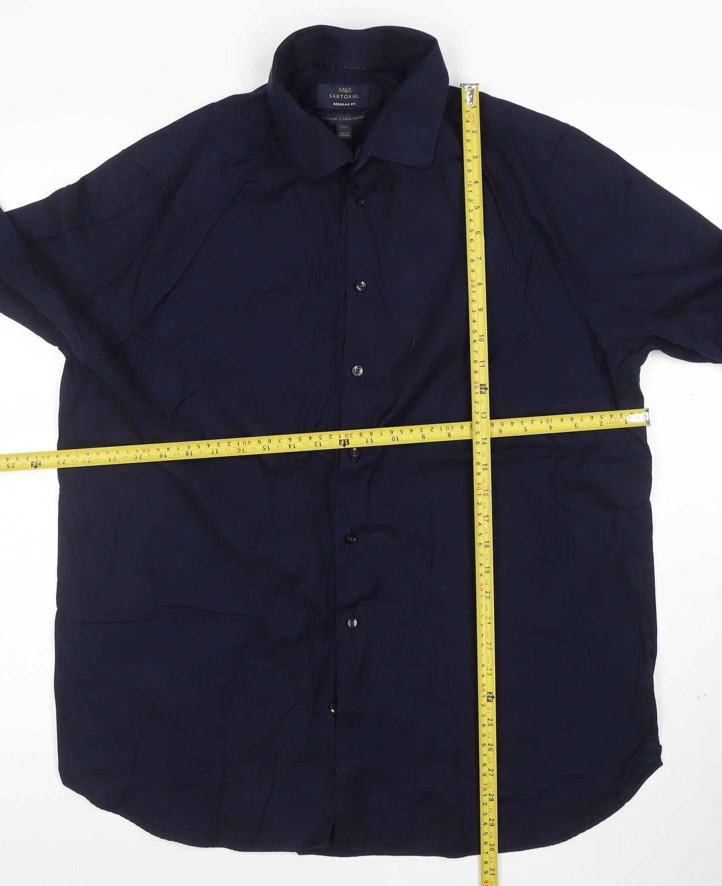 Marks and Spencer Mens Navy Regular Fit Cotton Button-Up Shirt Size 17 XL