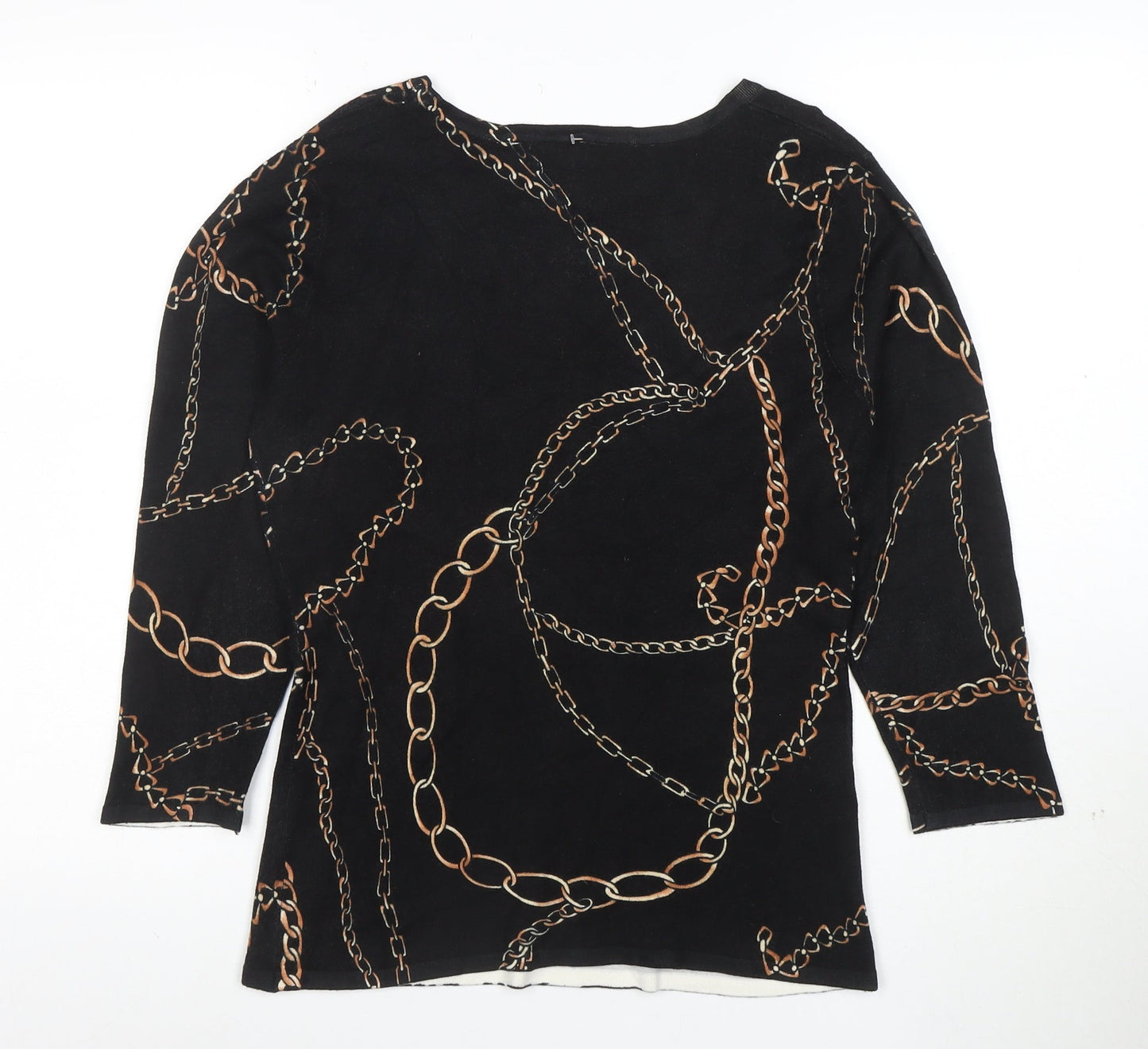 Venue Womens Black Chain Print 3/4 Sleeve Stretch Top M