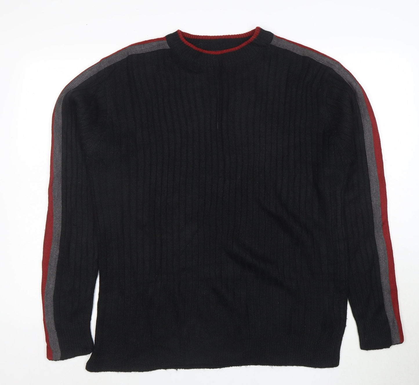 Britches Men's Black Acrylic Crew Neck Ribbed Pullover Jumper M