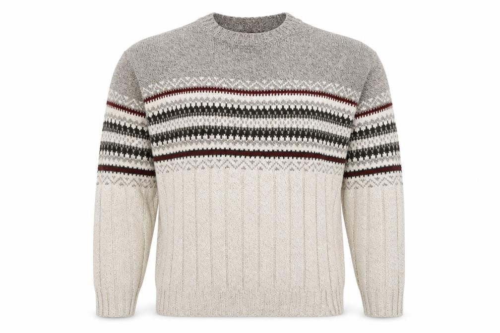 Liberty Men's Grey Fair Isle Cotton Knit Jumper Size L