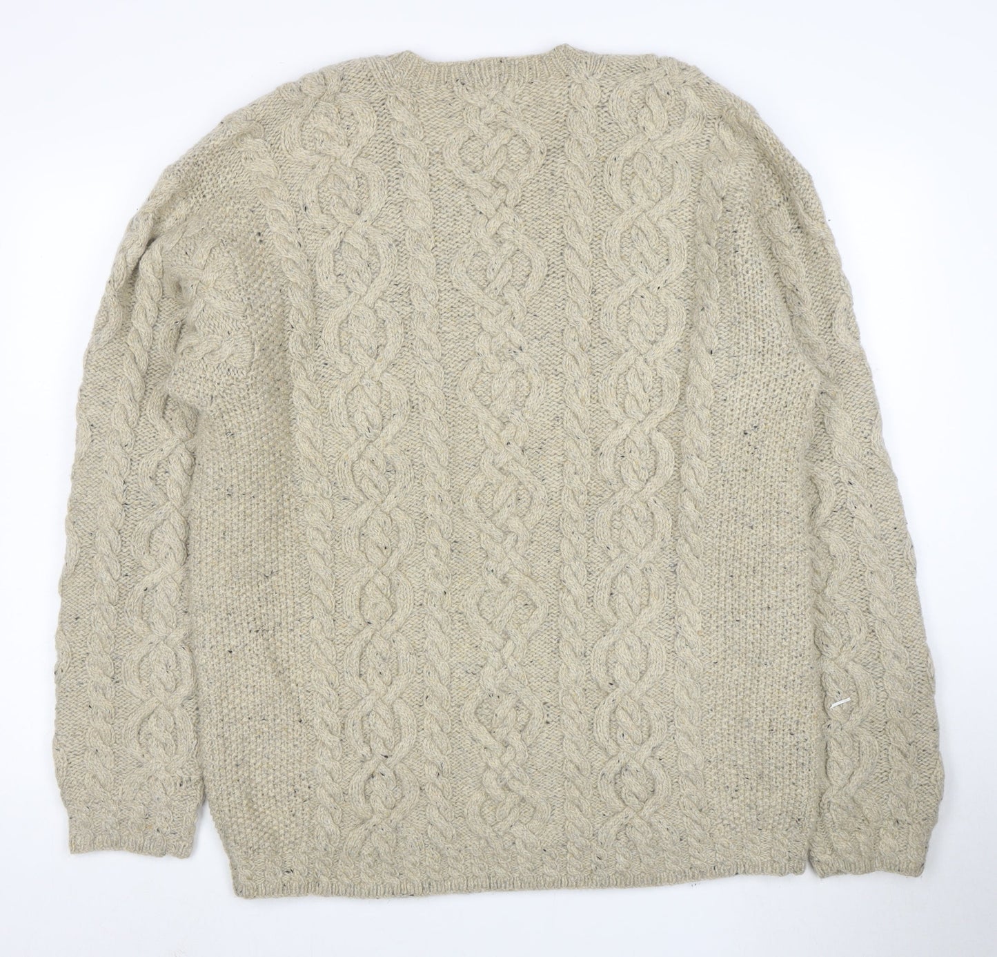 L.L. Bean Men Beige Wool Cable Knit V-Neck Jumper L Tall