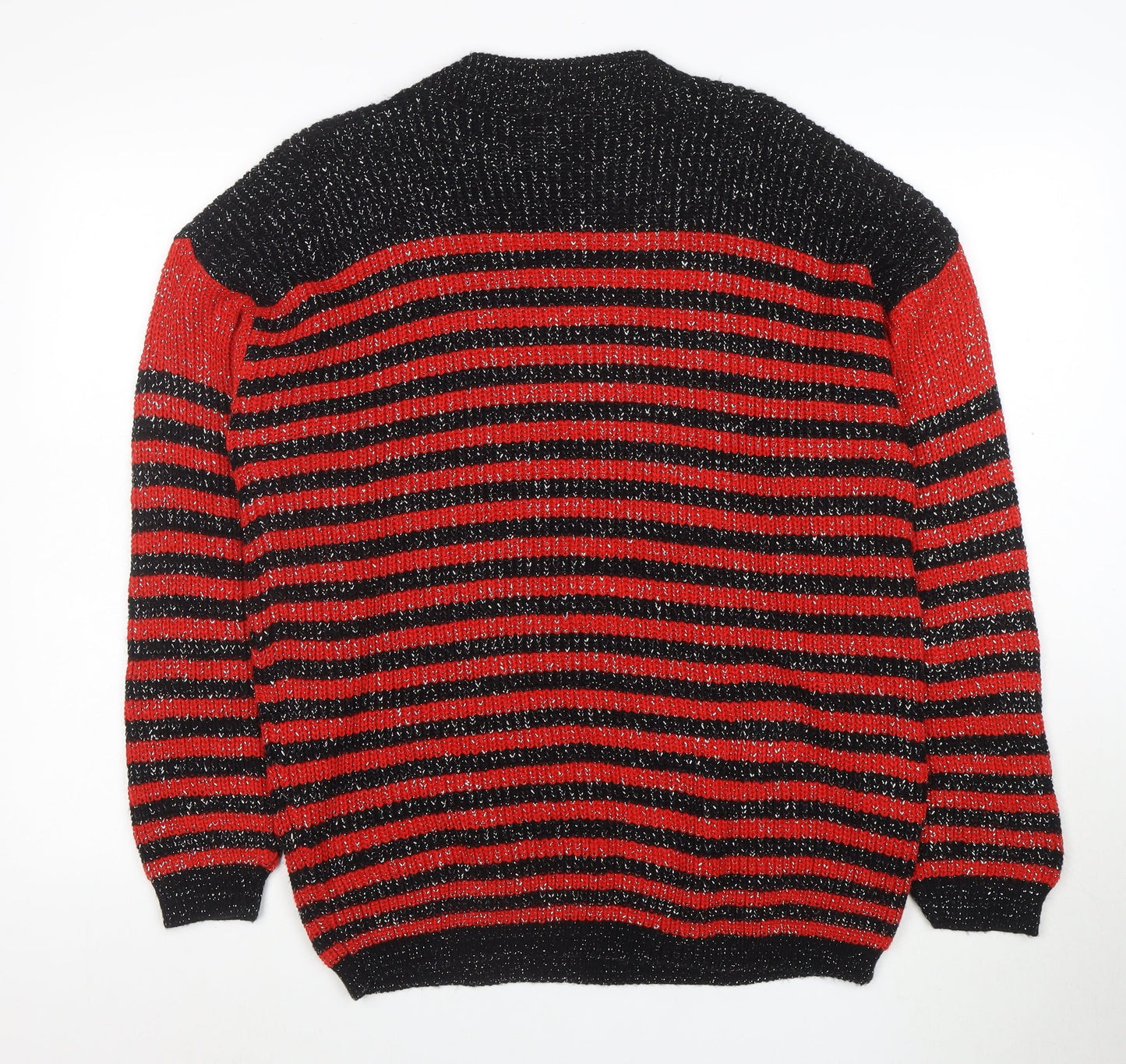 American Pride Women's Red Black Striped Chunky Knit Jumper M