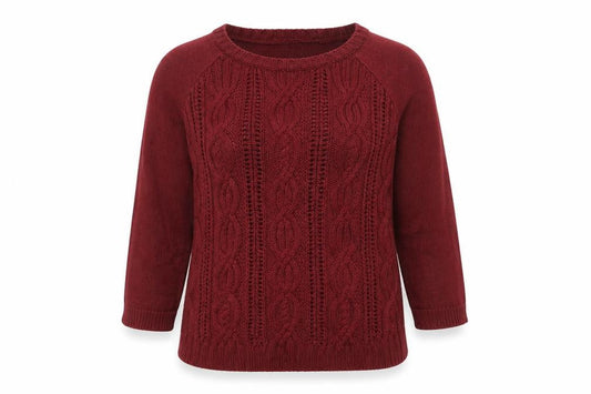Tommy Hilfiger Women Burgundy M Cable-Knit Crew Neck Jumper