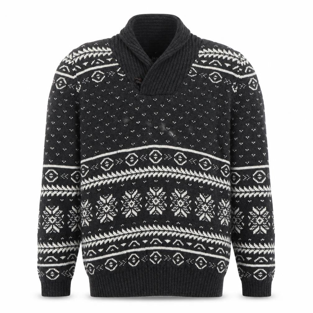 Haggar Men's Grey Fair Isle Shawl Neck Cotton Jumper Size M