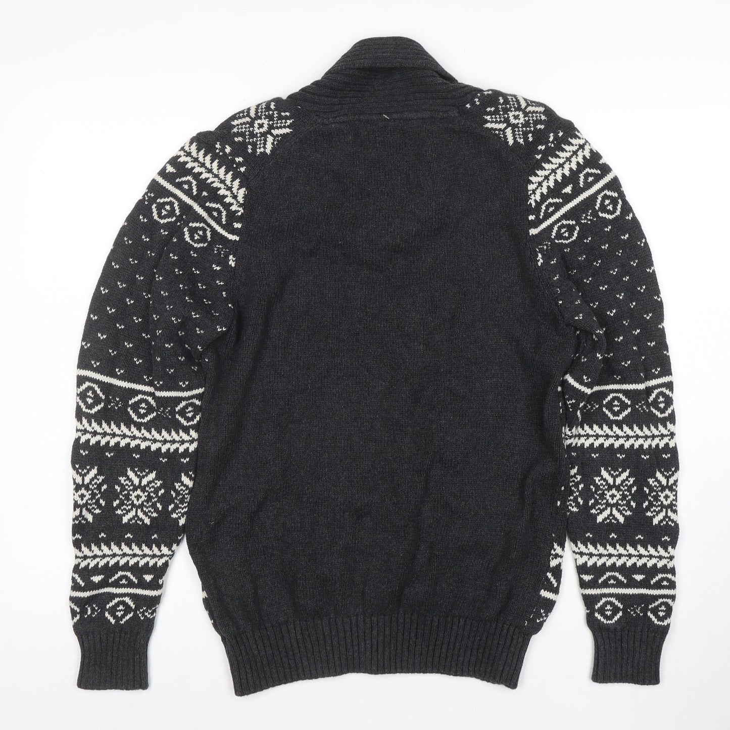 Haggar Men's Grey Fair Isle Shawl Neck Cotton Jumper Size M
