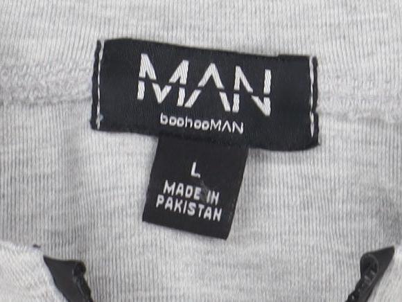 boohooMAN Men's Grey Full Zip Hoodie Size L Lightweight Hooded Sweatshirt