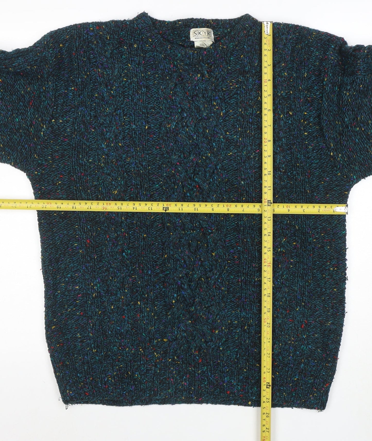 SKYR Men's Blue Cable-Knit Wool Blend Pullover Jumper XS
