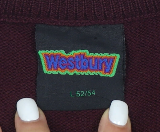 Westbury Men’s Brown Wool V-Neck Argyle Jumper Size L
