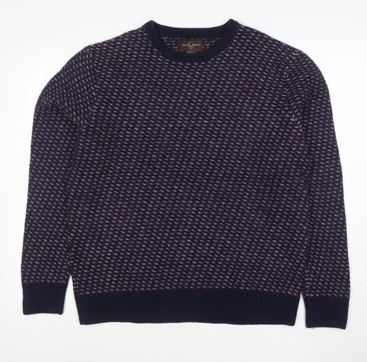 Black Brown 1826 Men's Blue Wool Blend Geometric Pullover Jumper XL