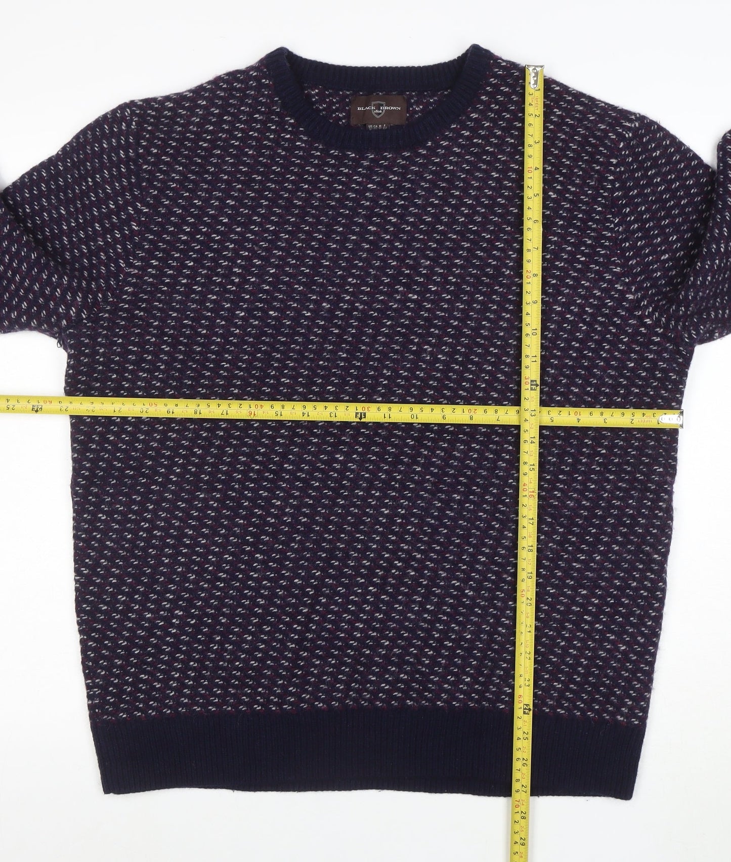 Black Brown 1826 Men's Blue Wool Blend Geometric Pullover Jumper XL