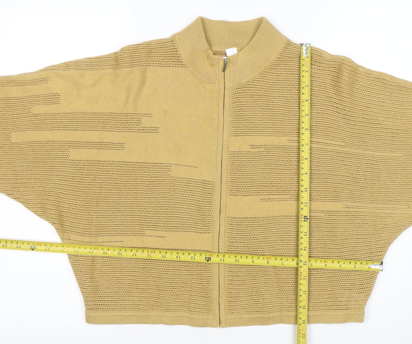 Wynne Collection Women Beige High Neck Full Zip Knit Jumper Size S