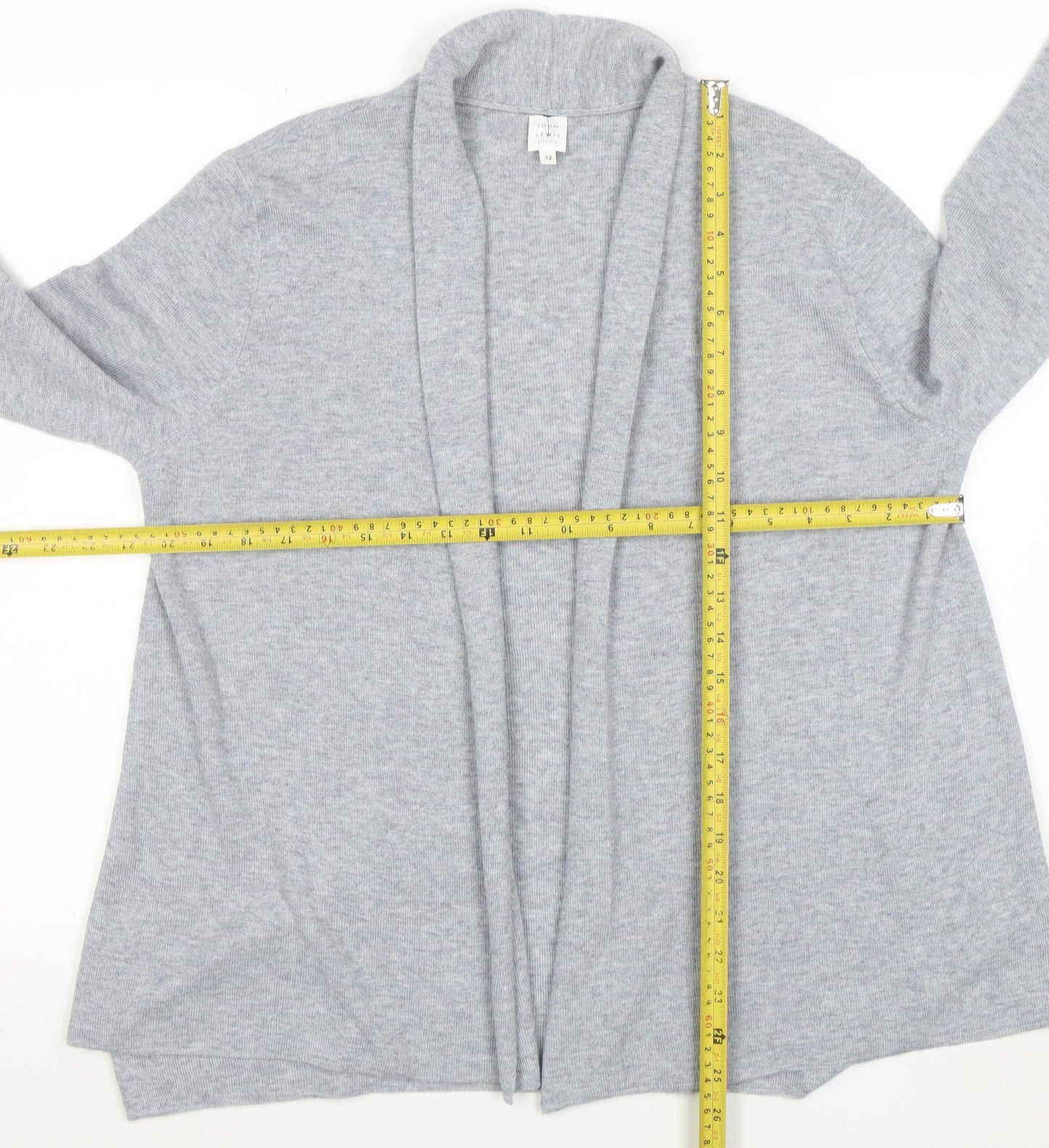 John Lewis Womens Grey Long Sleeve Open Knit Cardigan Size 12