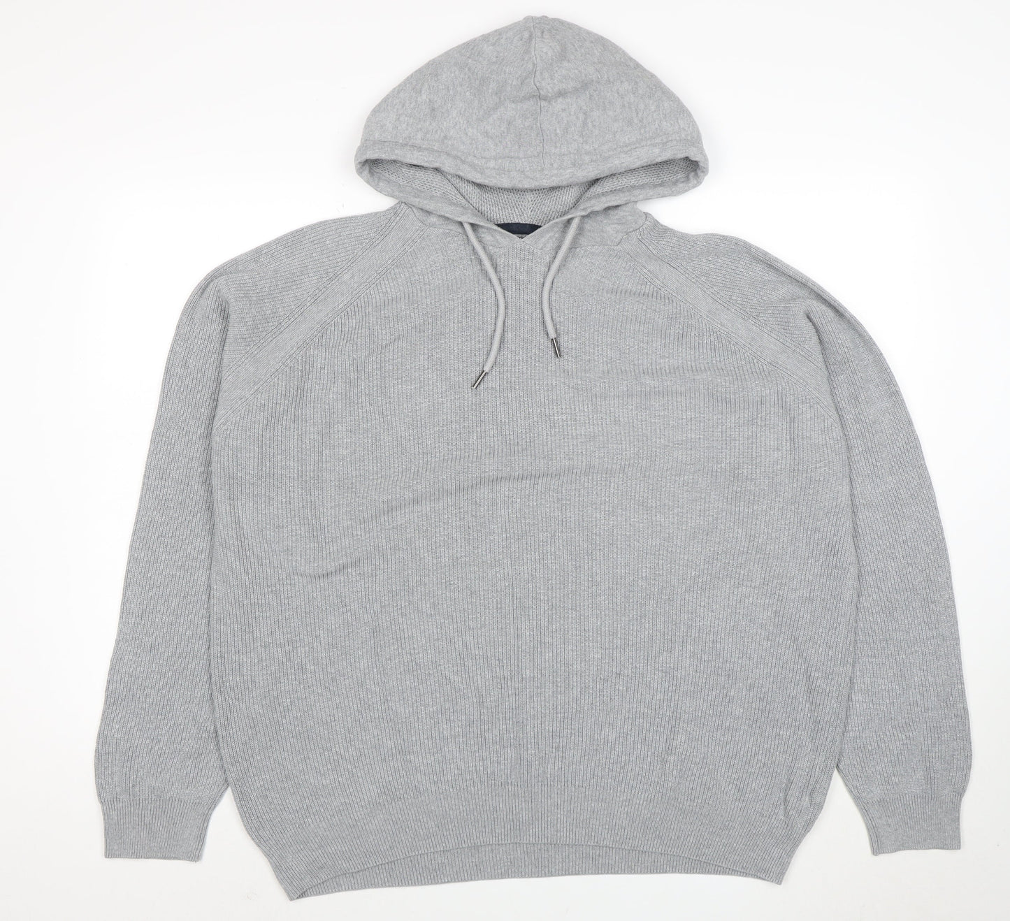 Next Men’s Grey Hooded Pullover Jumper XL Knit Long Sleeve Casual