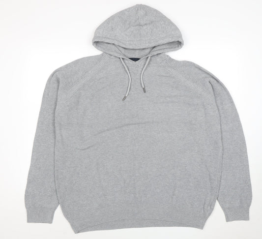 Next Men’s Grey Hooded Pullover Jumper XL Knit Long Sleeve Casual