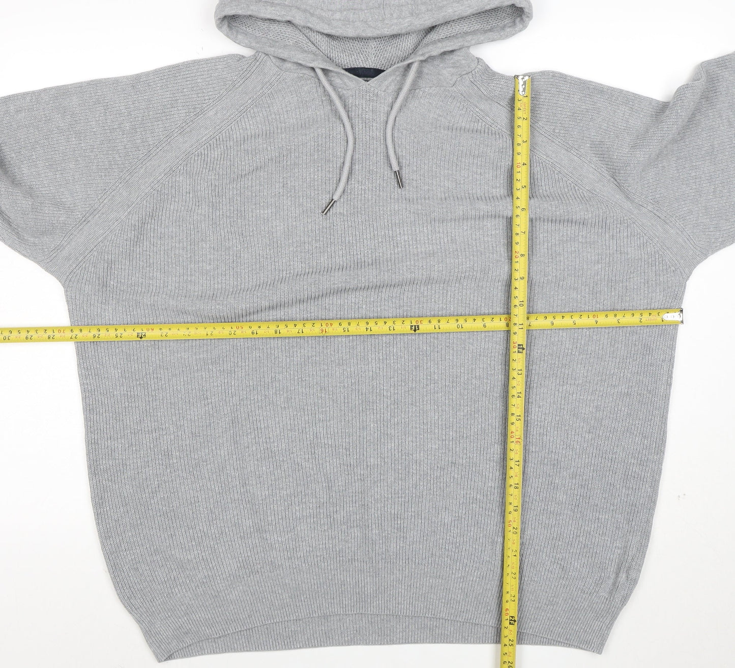 Next Men’s Grey Hooded Pullover Jumper XL Knit Long Sleeve Casual