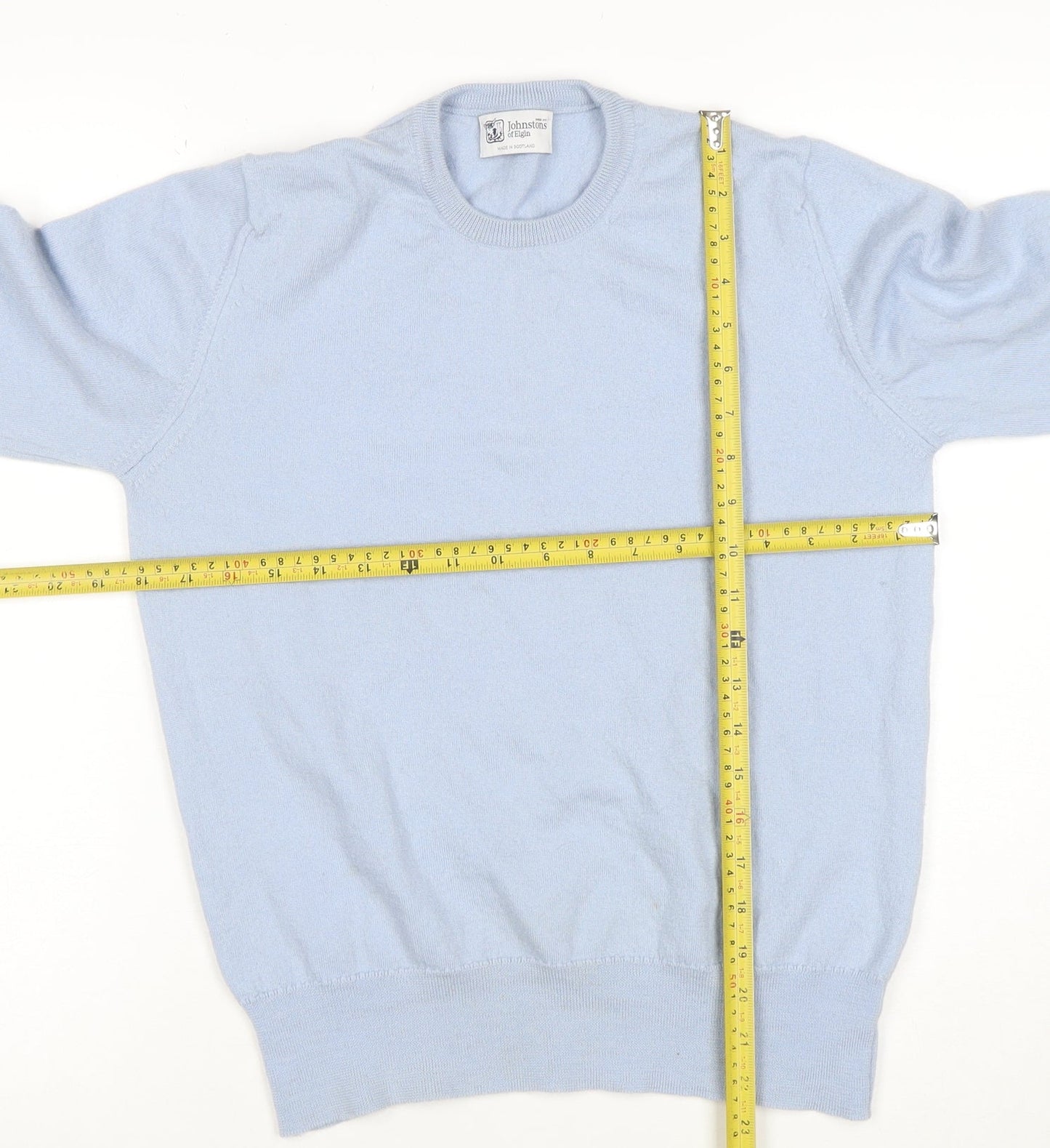 Johnstons of Elgin Womens Blue Wool Crew Neck Jumper Size 14