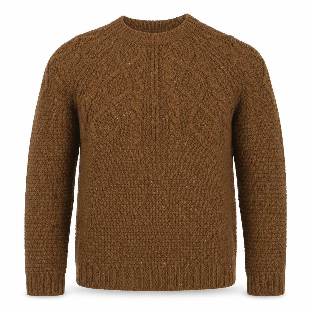 Farah Mens Brown Cable-Knit Wool Blend Pullover Jumper Size S