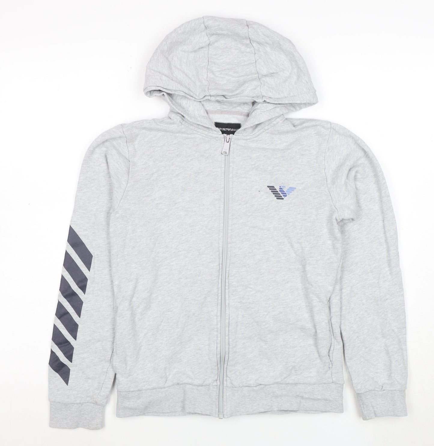 Emporio Armani Boys Grey Full Zip Hoodie - Size 14A 166cm - Cotton Blend