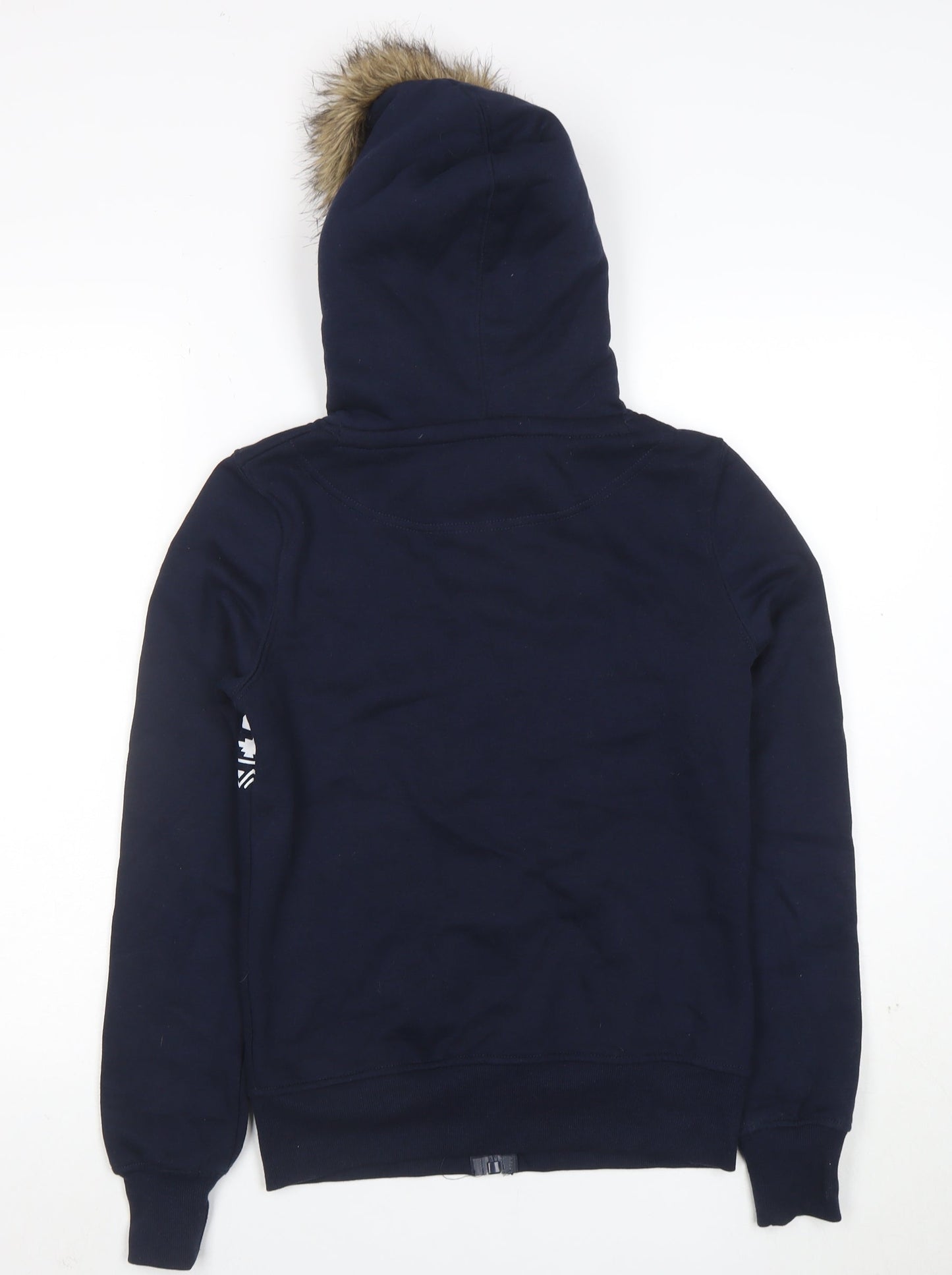 Brave Soul Womens Navy Faux Fur Hooded Full Zip Hoodie XS