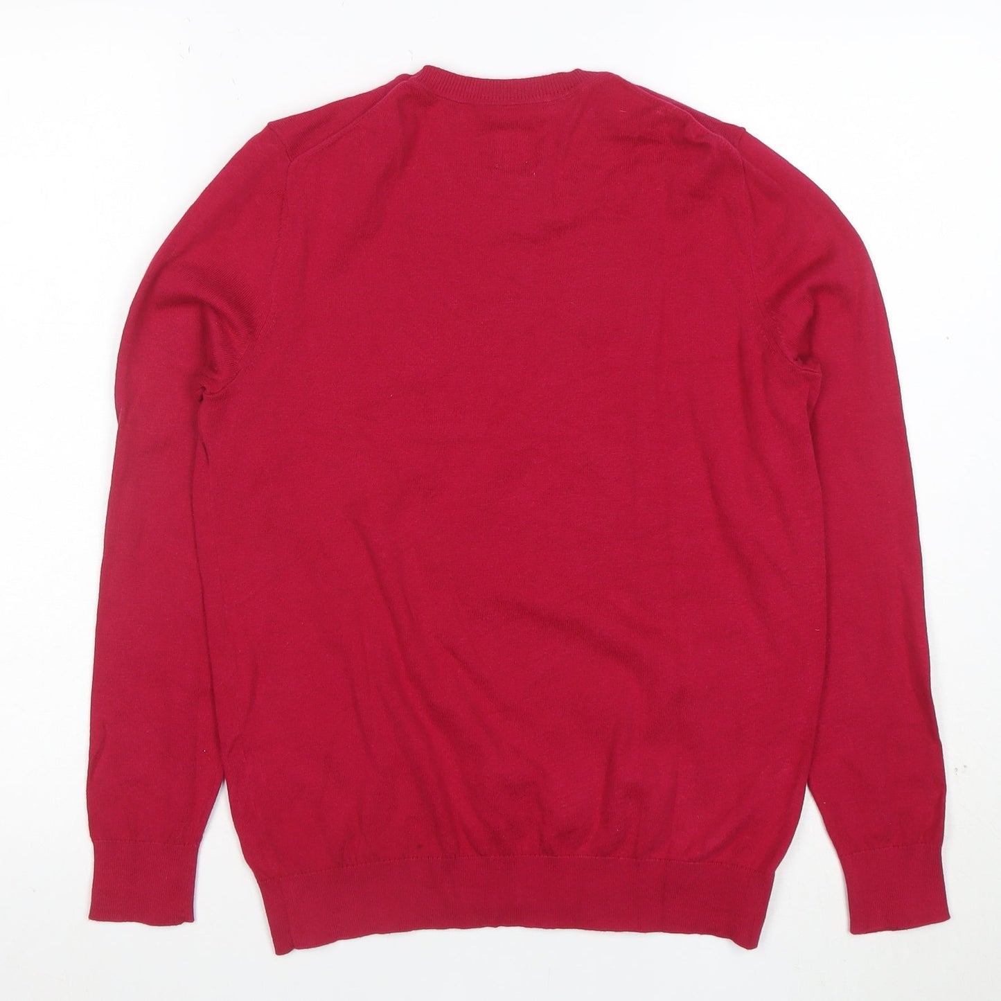 John Lewis Women Red Crew Neck Cotton Jumper Size 8 Classic Style