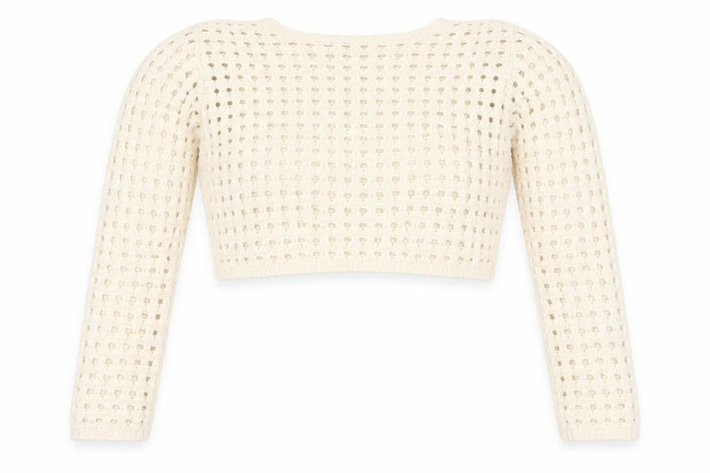 Pink Vanilla Women Ivory Crochet Knit Cropped Long Sleeve Blouse Size S