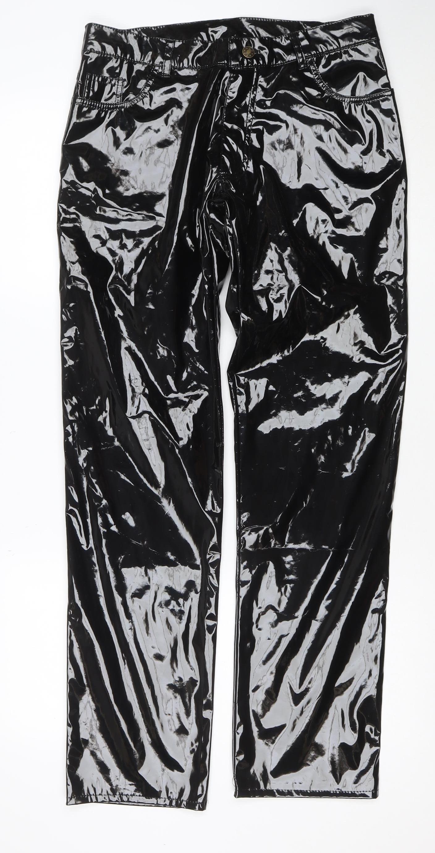 Phaze Womens Black Faux Leather Slim Fit Jeans Size 14 Gothic Rock Style