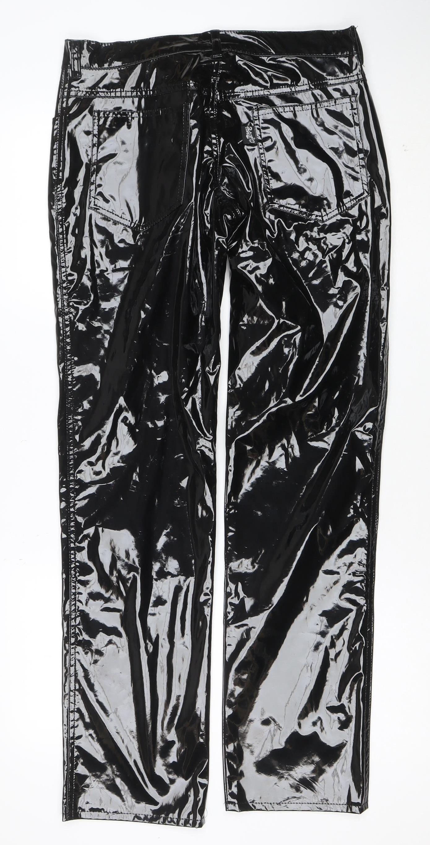 Phaze Womens Black Faux Leather Slim Fit Jeans Size 14 Gothic Rock Style