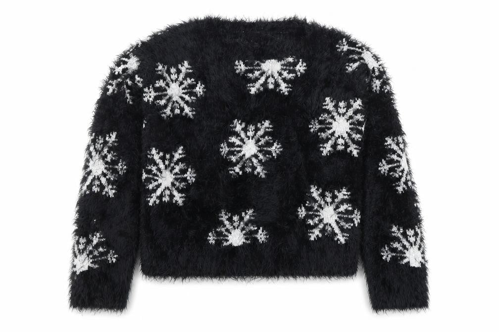 Topshop Women’s Black Snowflake Fuzzy Knit Jumper Size 8