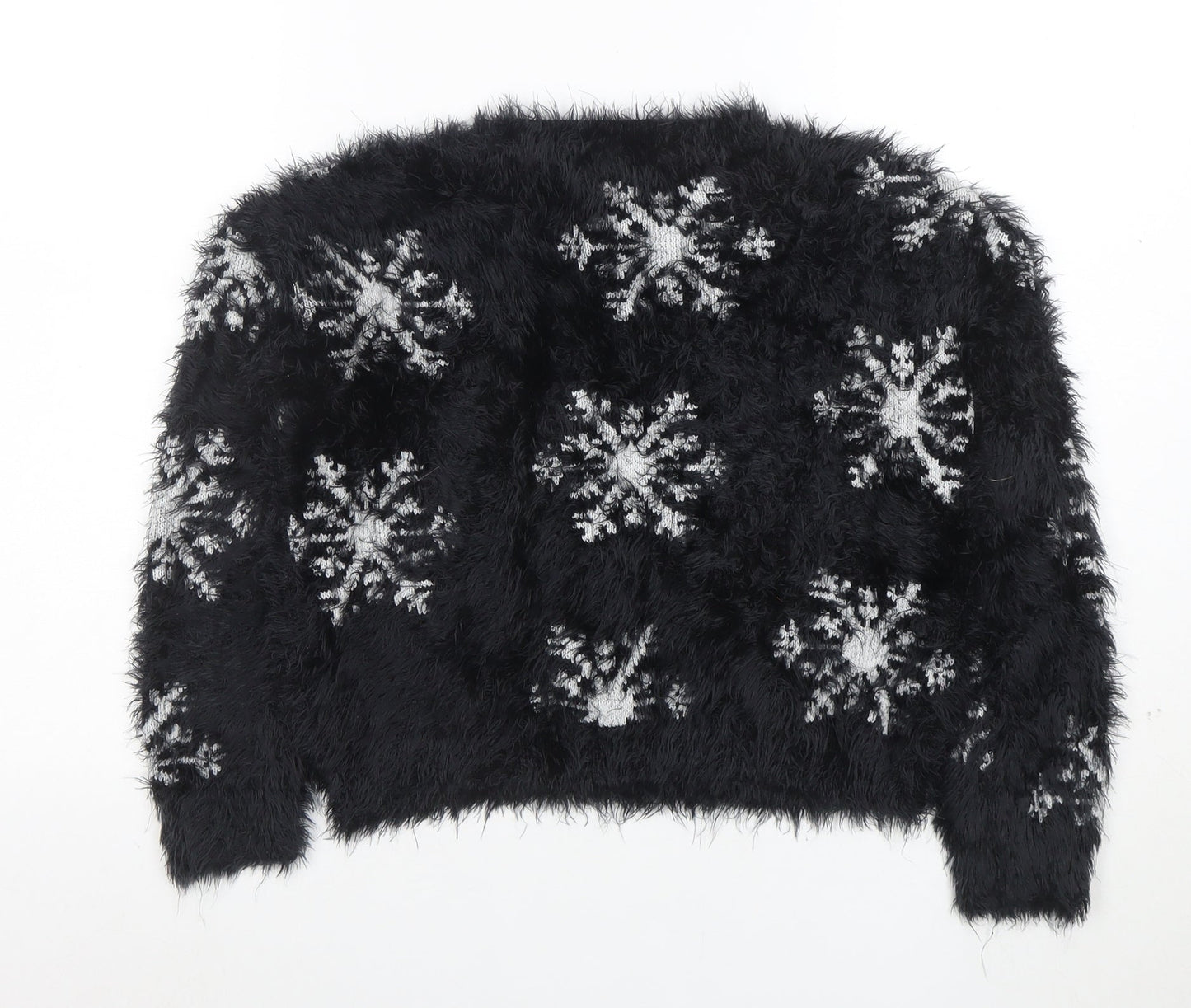 Topshop Women’s Black Snowflake Fuzzy Knit Jumper Size 8